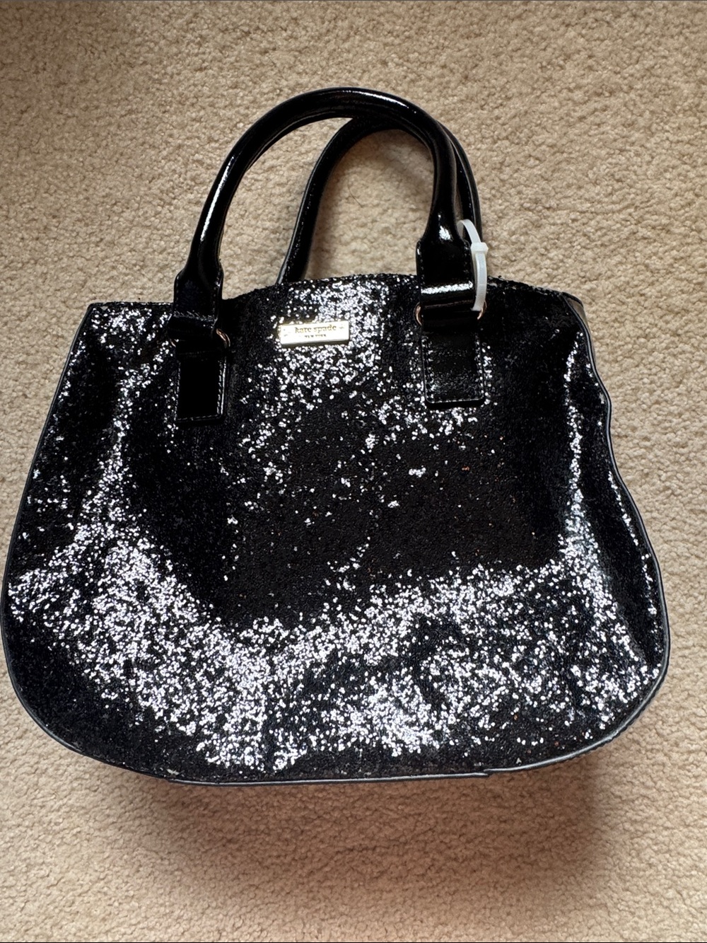 kate spade Black Sequin Tote with Glossy Handles